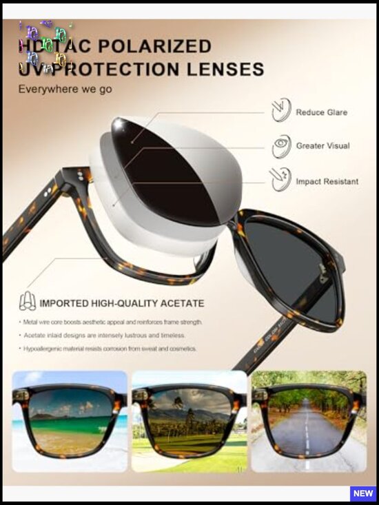 Square Acetate Sunglasses Retro Tortoise Frame UV400 Polarized main image 7